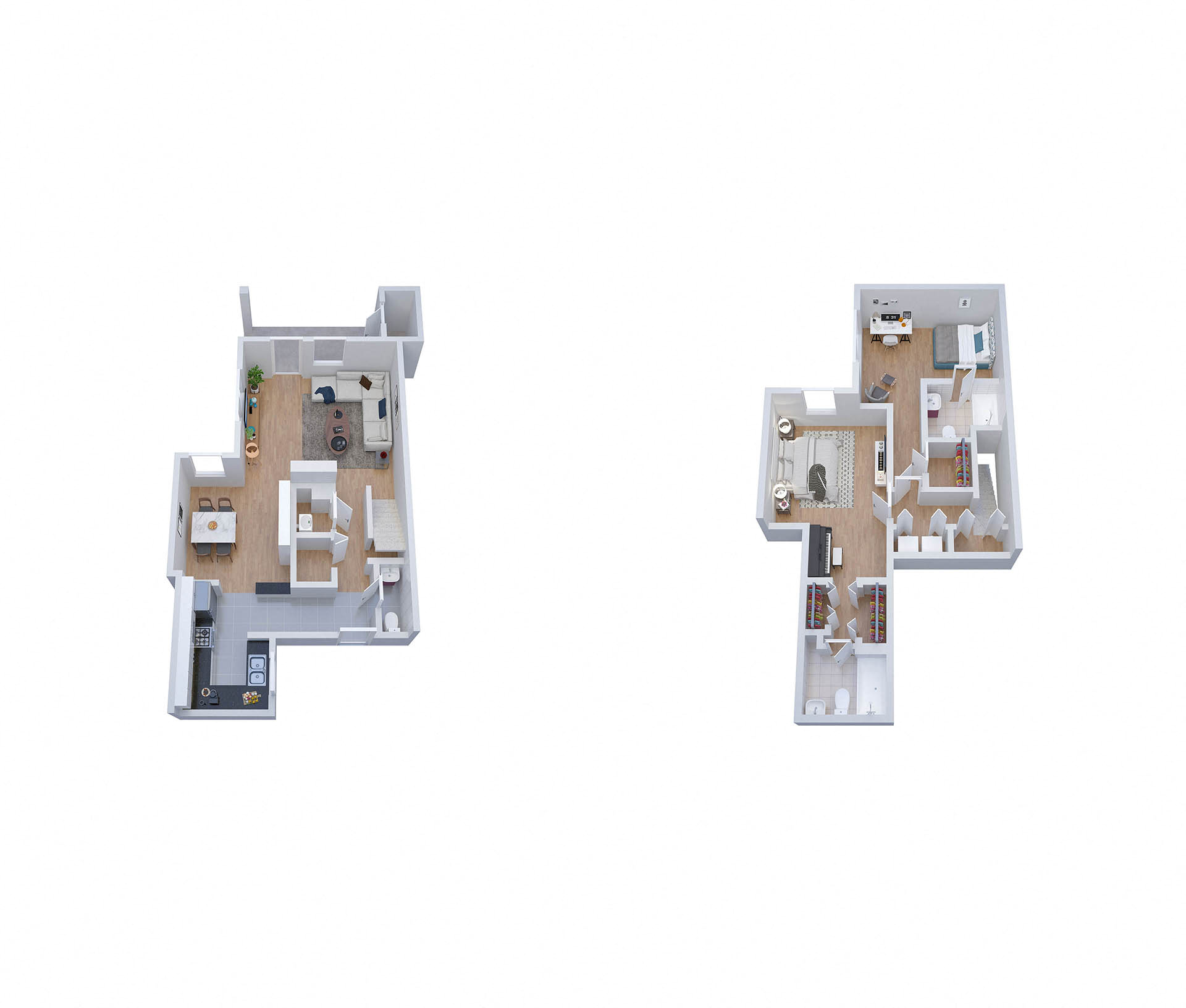 Floor plan for 2 beds, 2.5 baths, 1229 sqft